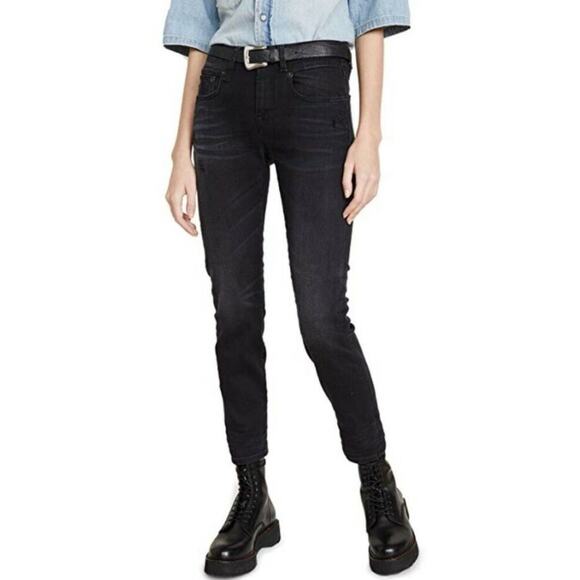 R13 Mid Rise Boy Skinny Jean Was 217 Stratford Clean Black 26 - Picture 2 of 12